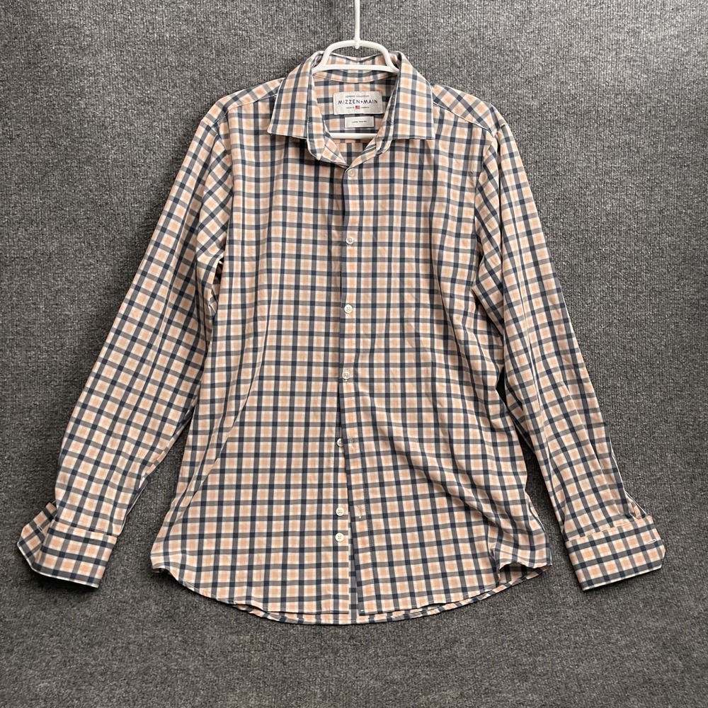 Mizzen + Main Leeward Dress Shirt Men's Sz L Trim Fit Plaid Stretch Performance